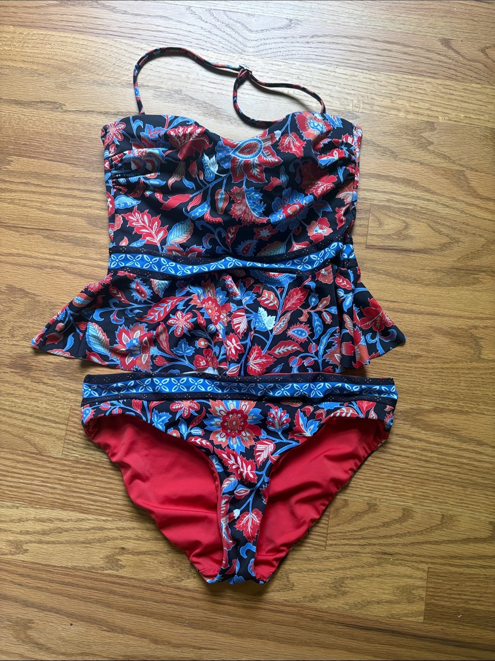 Womens' Floral Red & Blue Tankini Set